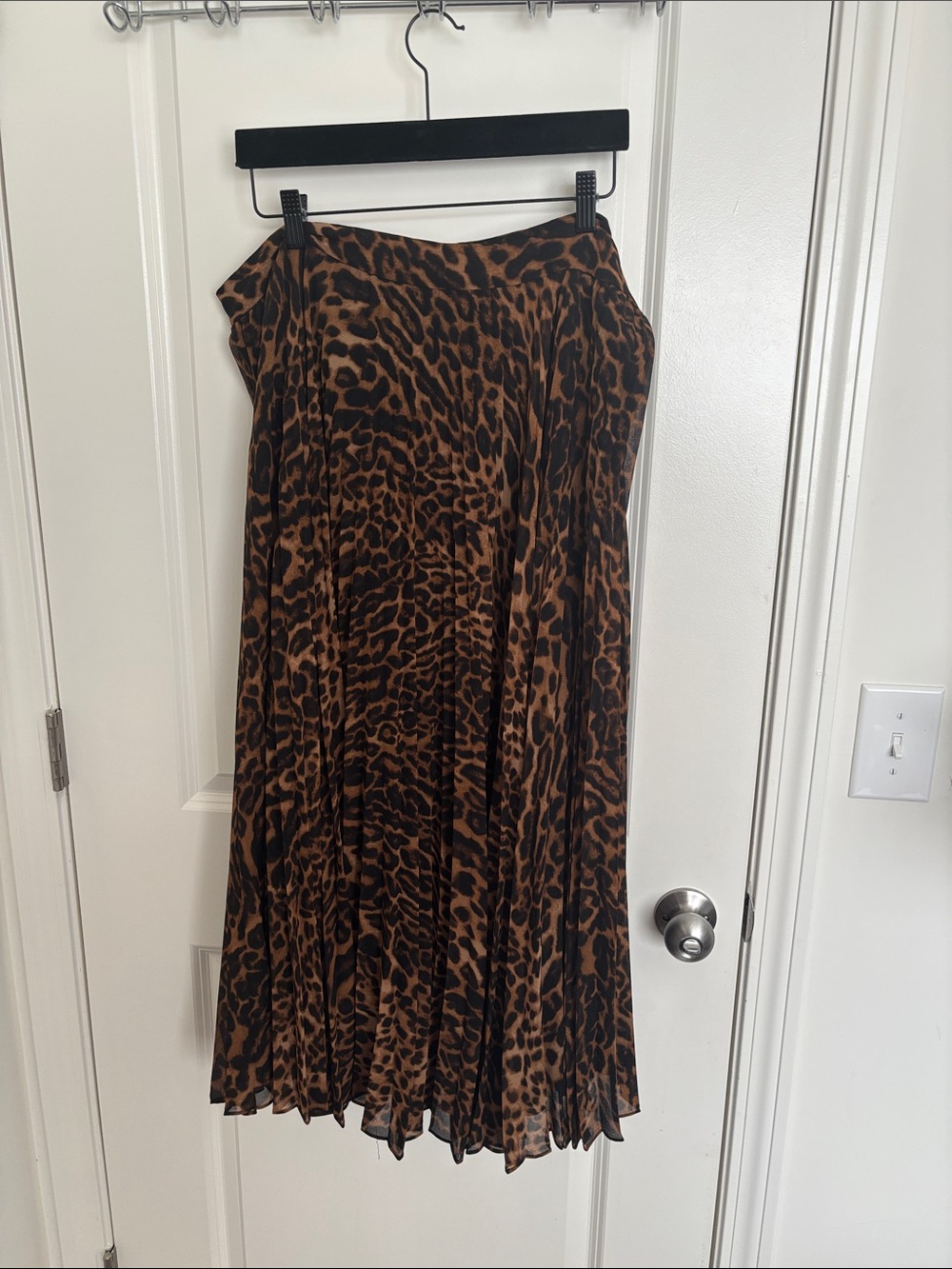 Lauren Ralph Lauren Brown and Black Leopard Print Pleated Midi Skirt